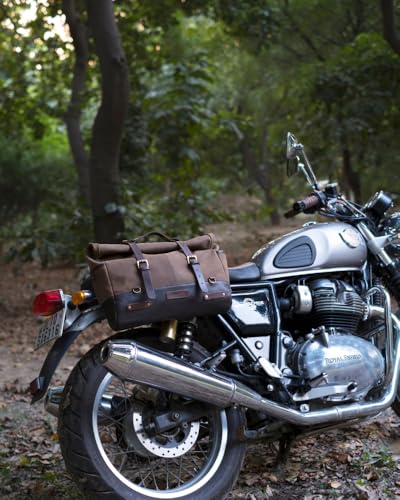 Trip Machine Company Outlaw Leather Motorcycle Saddlebag – 17L Roll Top Luggage Bag with Mounting Straps, Shoulder Strap & Waterproof Rain Cover (Dark Brown/Tobacco) - color: Dark Brown/ Tobacco