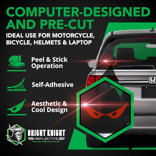 Bright Knight Decals Reflective Evil Eye Stickers, 6" x 3" Red Evil Eye Motorcycle Decals & Graphics for Bike & Motorcycle Helmet Stickers, Made in USA, 3 Pairs - color: Red