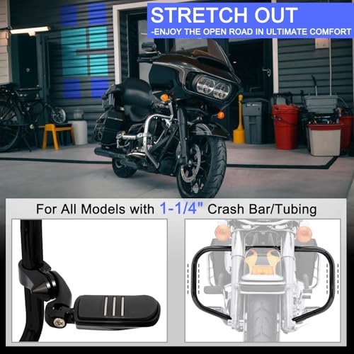 1.25" (32mm) Adjustable Highway Foot Pegs w/Short Angled Mounts for Harley Davidson Touring Street Glide/Road Glide/Electra Glide/Road King Motorcycle w/1-1/4" Crash Bar,BLACK#1 - color: Black