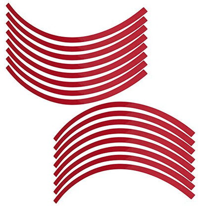 Reflective Wheel Rim Strips, 16 Pieces Red Car Motorcycle Rim Tape, 17-19 Inch Universal Adhesive Safety Decals for Night Visibility, Pre-Curved Stickers for Wheels