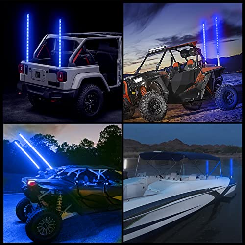 2PCS 1.2M Blue LED Whip Light for Truck, BESTZHEYU 4FT ATV UTV LED Whip Light Antenna Whips for RZR Polaris Off-Road Sand Dune Buggy 4x4 - color: 1.2M Blue Whip Light