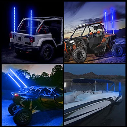 2PCS 1.2M Blue LED Whip Light for Truck, BESTZHEYU 4FT ATV UTV LED Whip Light Antenna Whips for RZR Polaris Off-Road Sand Dune Buggy 4x4 - color: 1.2M Blue Whip Light