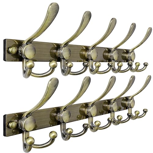 Dseap Coat Rack Wall Mount, Heavy Duty 12-Gauge Base vs Flimsy 1mm, Double-Thick Solid Anti-Snap Hooks, 16” Stud-Mount, Stainless Steel Hanger for Clothes Hat Entryway Closet, Bronze, Pack of 2 - color: Bronze, size: L=17" (2pcs)