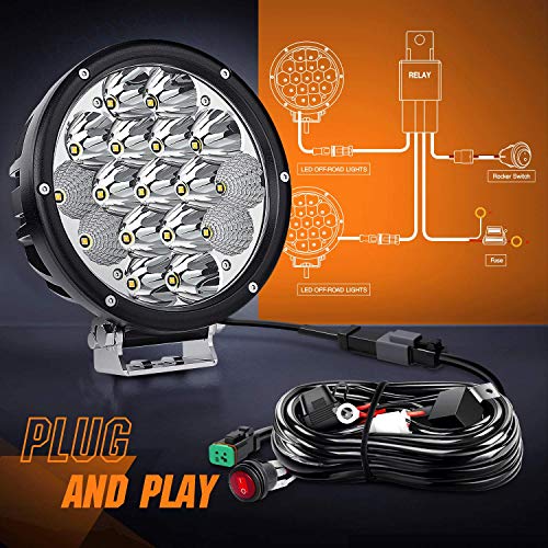 Nilight 2PCS 7Inch 85W LED Driving Light 10200LM IP68 Spot Flood Combo Round Built-in EMC Offroad Lights with 14AWG DT Connector Wiring Harness Kit for Truck ATV UTV SUV - color: 2Pcs 85W 7Inch LED Light Kit