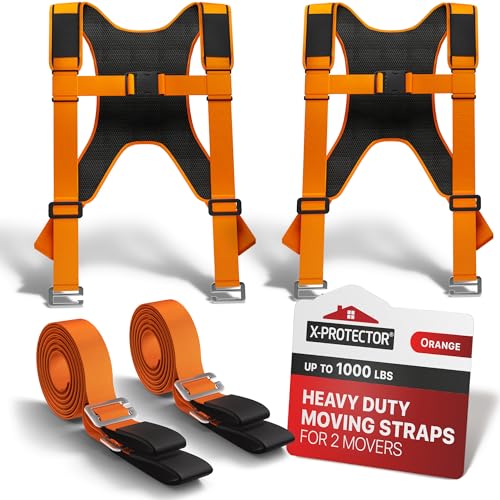 X-Protector Moving Straps - 2 Pairs - Lifting Straps for 2 Movers - Move Furniture Easily and Safely - Perfect for Lifting and Moving Heavy Objects! (with Back Support) - style: Moving Straps (With Back Support, Orange)