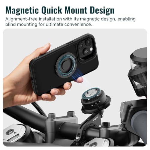 Quick Launch Magnetic Motorcycle Phone Mount with Universal Interface, Anti-Vibration Handlebar Bracket with Secure Lock for Bike Scooter Moto MTB, 360° Blind Installation (QM01&QU01) - style: QM0U1