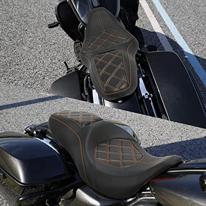 C.C. RIDER Powersports Seats - Driver Passenger Seat Backrest Pad Rider Cushion fit for Harley Davidson Touring Road King Street Glide Electra Glide Road Glide 2009-2023 - color: Seat Black Orange