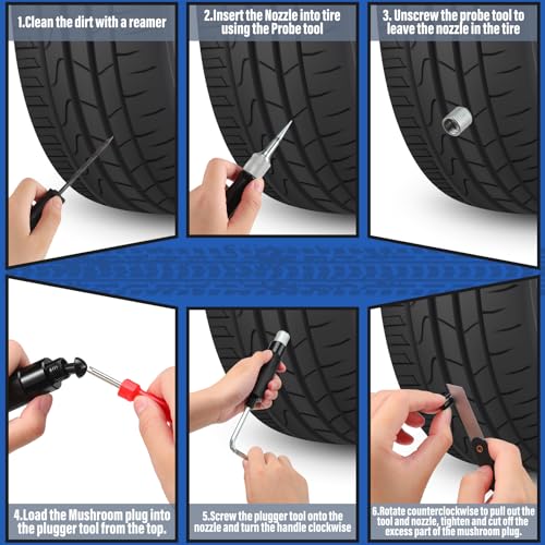 Landhoow 43 Pcs Tire Repair Kit Mushroom Plug Set, Heavy Duty Tubeless Tire Puncture Repair Tool Kit for Cars, Trucks, Motorcycles & ATV, Emergency Roadside Flat Fix Set with Portable Storage Pouch