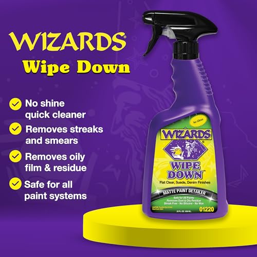 Wizards - Wipe Down Quick Detailer Spray - Matte Finish Cleaning Solution - Effortless On-The-Go Detailing for Flat, Suede, and Denim Surfaces - Professional Auto and Motorcycle Care Essential - 22 Oz - size: 22 oz.