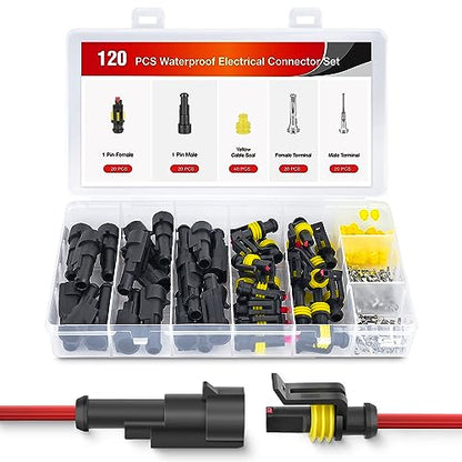 Nilight 120PCS 1 Pin Electrical Connector ‎Plug Male Female Terminal Wire Connectors Waterproof One Way Automotive Connect Set for Car Truck Motorcycle Marine Boat 20 Sets - size: 1Pin Connector 200Pcs