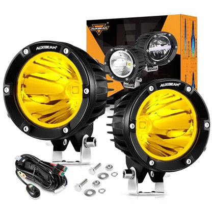 Auxbeam C4 Series LED Pods 4In 72W Amber Fog Light, Round Spot Offroad Light, 2PCS 7200LM Amber Light Pod with Wiring Harness Kit, Driving Light Yellow Ditch Light for Jeep Motor SUV ATV UTV Wrangler - color: Amber Led Offroad Light