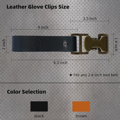 KUNN Leather Glove Clips for Work Glove Holders Heavy Duty Glove Belt Bronze Clip for Construction - color: Black