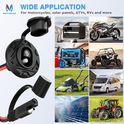 MICTUNING 1FT 14 AWG SAE Socket Sidewall Port to Male Plug 12V-24V Power Cord Quick Connector Extension Cable Harness, Waterproof Dust Cap, for Automotive RV Motorcycle Solar Panel, 2pcs