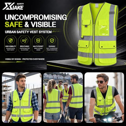 XIAKE Reflective Safety Vest for Men & Women High Visibility Class 2 Vest with Pockets Meets ANSI Standards - color: Yellow, size: 5X-Large