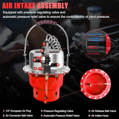 JIFETOR 5L Pneumatic Brake Pressure Bleeder Kit, Air Power Pressurized Master Cylinder Clutch Fluid Bleeding Tool Set with Bleed Machine, Collection Bottle and Adapters, Red Cylinder - color: Red Cylinder