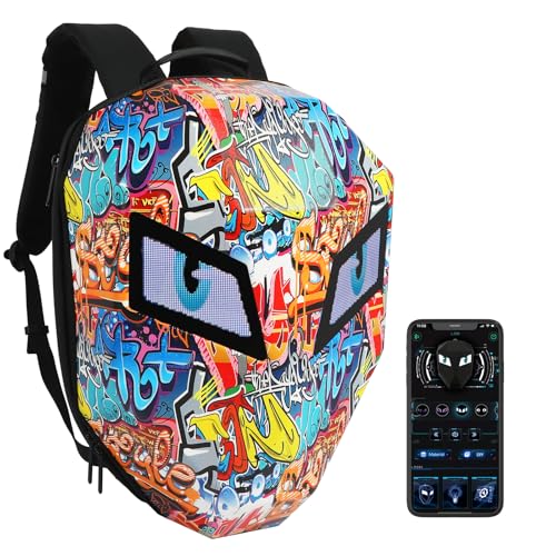 Ruconla LED Backpack Laptop Bag Motorcycle Riding bag, Hard Shell LED Motorbike Luggage Bags High-Capacity Helmet, Waterproof Backpack With Programmable Screen[Battery not included] - color: Graffiti