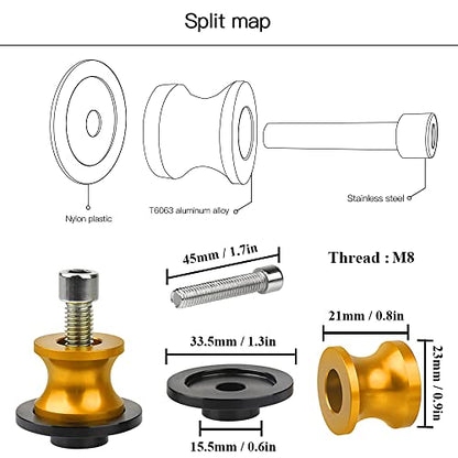 2pcs M8*1.5 Motorcycle Swing Arm Sliders Spools For H-onda CBR150 CBR100f CBR1000rr CBR1100xx CBR125 CBR250 CBR400rr CBR400f CBR450sr CBR600rr CBR600f CBR900rr CBR954rr (Gold) - color: Spool - Gold