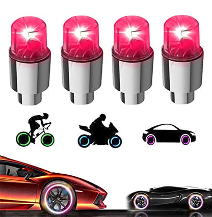 LED Tire Lights for Car 4 Pack Trucks Valve Stem Cap Bike Golf Cart Firefly Wheel Light Bicycle Waterproof Motorcycle Tyre Spoke Lamp for Boy Girl Men Women with 10 Extra Batteries(O-Red) - color: O-Red