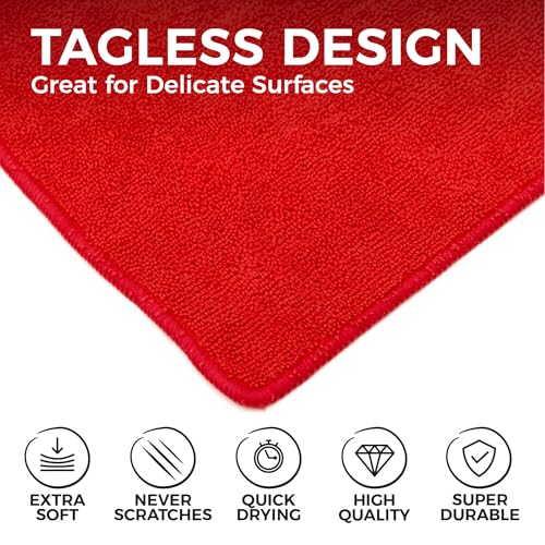 The Rag Company - All-Purpose Microfiber Terry Cleaning Towels - Commercial Grade, Highly Absorbent, Lint-Free, Streak-Free, Kitchens, Bathrooms, Offices, 300gsm, 12in x 12in, Red (12-Pack) - color: Red, size: 12in x 12in