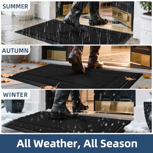BEHERO Front Door Mat Outside Entrance, 36" x 17" Heavy Duty Rubber Outdoor Mats Enlarged for Entryway, Welcome Matt Outdoor, Dirt Trapping Waterproof - size: 1'5" x 3' (Rectangular)