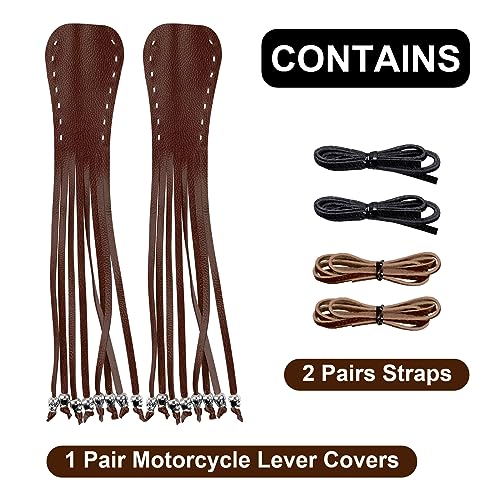 Motorcycle Lever Cover PU Leather Fringed Brake Clutch Covers Universal Grip Tassels Motorcycle Handlebar Covers with Skull Beads - color: Brown
