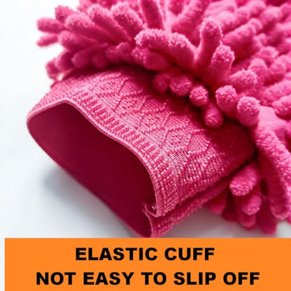Conwork Car Wash Mitt Chenille Microfiber Golves, Ultra Soft & Scratch-Free, for Auto Detailing, Household Dusting & Multi-Surface Cleaning, 7" x 9.6"(2-Pack, Pink) - color: Pink