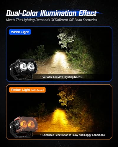 NOVSIGHT LED Pods Lights - 4.5 Inch Off Road LED Spot Lights (Waterproof, Black, Universal Fit) for Trucks, Wrangler, Jeep, Pickup, SUV, ATV, Boat (with Wiring Harness) - color: 4.5 Inch White/Amber Spot Beam