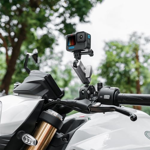 Heavy Duty Super Clamp Camera Mount with 360° Dual Ball Head Magic Arm, Anti-Slip Aluminum Alloy Handlebar Mount for GoPro Hero 13/12/11, Insta360 X4/X3, DJI Osmo Action 5/4, Motorcycle & Bike