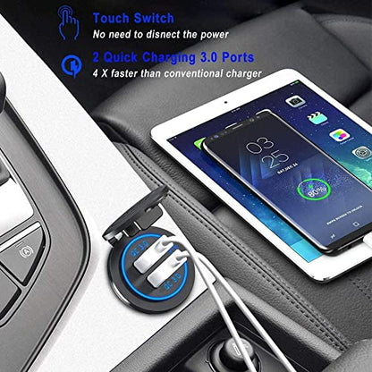 GemCoo 12V USB Outlet 36W QC 3.0 Charger Socket with Power Switch, 12V/24V Charger Socket Fast Charge for Car RV Boat Marine Truck Golf Motorcycle - color: QC3.0 With Switch