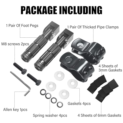 M8 Motorcycle Foot Pegs Folding Rearsets-90 Degree Foldable Footrest Fit 0.86-1.37in Brackets, Anti-Skid CNC Footpegs with Rubber Gasket for Pit Bike Dirt Bike Adventure Touring Bikes (Black) - color: Black