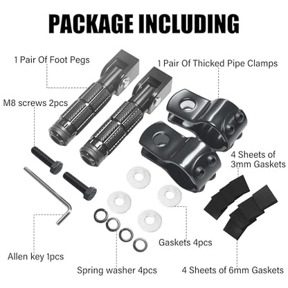 M8 Motorcycle Foot Pegs Folding Rearsets-90 Degree Foldable Footrest Fit 0.86-1.37in Brackets, Anti-Skid CNC Footpegs with Rubber Gasket for Pit Bike Dirt Bike Adventure Touring Bikes (Black) - color: Black