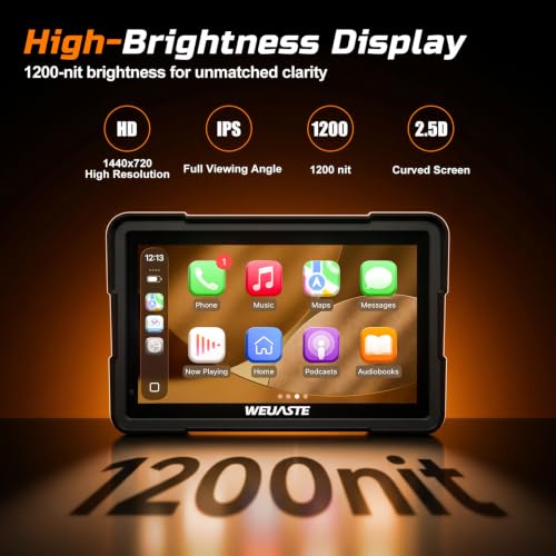 7" Motorcycle CarPlay Fit for BMW with Wonder Wheel Control, Android Auto/iOS, GPS Navigation System, IP69K Waterproof Touchscreen, 1200Nit, Plug-and-Play, Bluetooth, Light Sensor, TPMS, Siri