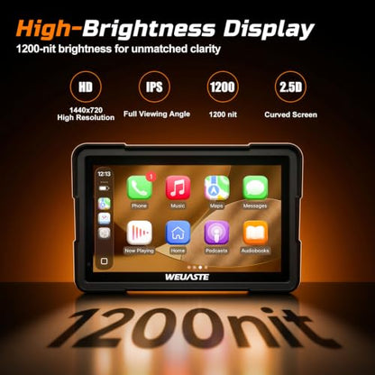 7" Motorcycle CarPlay Fit for BMW with Wonder Wheel Control, Android Auto/iOS, GPS Navigation System, IP69K Waterproof Touchscreen, 1200Nit, Plug-and-Play, Bluetooth, Light Sensor, TPMS, Siri