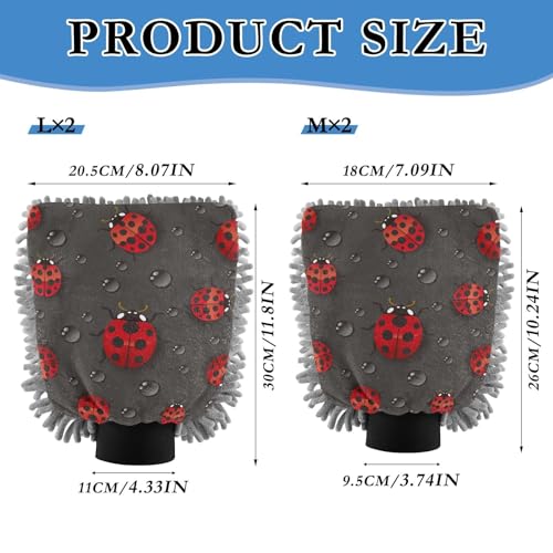 susiyo 2 Pack Absorbent Microfiber Car Wash Drying Mitts Water Drop and Ladybugs Printed Chenille Car Wash Mitts Detailing Washing Gloves for Cars Motorcycles Boats, 10.24 x 7.09in - size: Medium