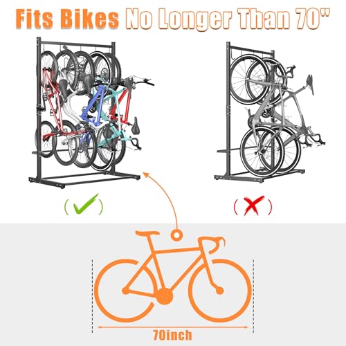 TORACK Garage Freestanding Hanging Bike Stand with Wheels, Heavy Duty Rolling 5 Bikes Vertical Bike Storage Stand Floor Bike Storage Rack(for 5 Bikes) - style: Bike stand for 5 bikes