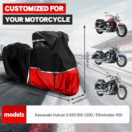 420D Motorcycle Cover Suitable for Kawasaki Vulcan 650 900 1500 and Eliminator 450 Cruiser Without Trunk Models Waterproof Motorcycle Cover Suitable for Snow Rain Dust Protection Easy to Clean - size: Vulcan