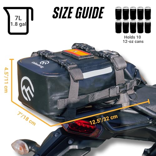 Odinsberg Waterproof Motorcycle Tail Bag 7L Motorcycle Dry Bag Crash Bar Bags used as Luggage on Sissy Bar Back Seat Saddle Bag Rack Fender Bag Pouch Dirt Bike Pack for Moto Enduro ATV - size: 7L