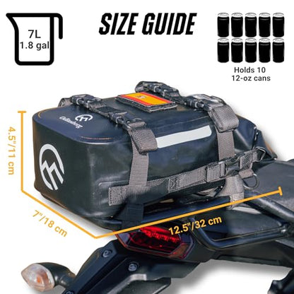 Odinsberg Waterproof Motorcycle Tail Bag 7L Motorcycle Dry Bag Crash Bar Bags used as Luggage on Sissy Bar Back Seat Saddle Bag Rack Fender Bag Pouch Dirt Bike Pack for Moto Enduro ATV - size: 7L