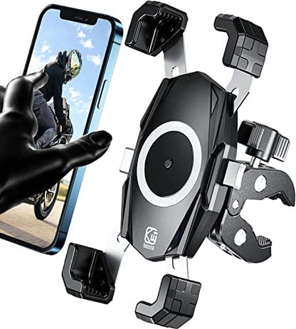 Kewig Motorcycle Phone Mount, Bike Phone Mount Upgrade Quick Install Handlebar Clamp, Bike Phone Holder for Scooter Clip Mount for 4.0-6.9" Phone