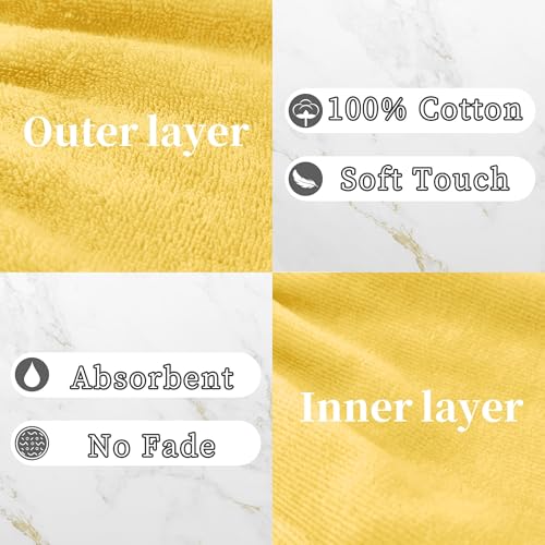 VOOVA & MOVAS Washcloths for Body, 8.3"x6.3" - 100% Cotton,Soft Absorbent Bath Mitt Washcloth with Hanging Loop, Bath Mitts for Shower, Yellow - color: Yellow