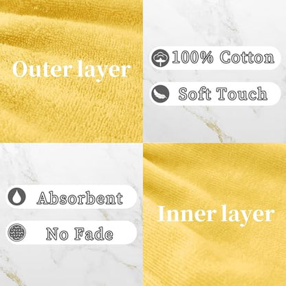 VOOVA & MOVAS Washcloths for Body, 8.3"x6.3" - 100% Cotton,Soft Absorbent Bath Mitt Washcloth with Hanging Loop, Bath Mitts for Shower, Yellow - color: Yellow