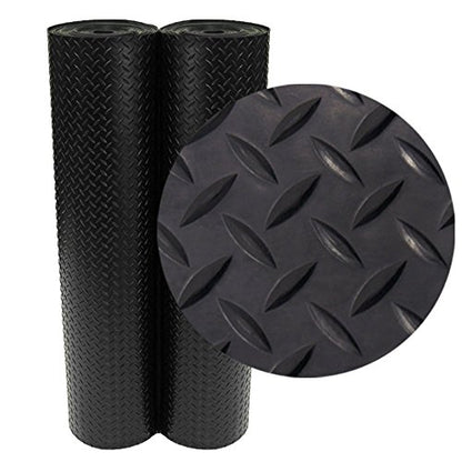 Rubber-Cal Diamond-Plate Rubber Flooring Roll - 3 mm x 4 ft x 5 ft Roll - Black - size: 60"L x 48"W x 0.1"Th