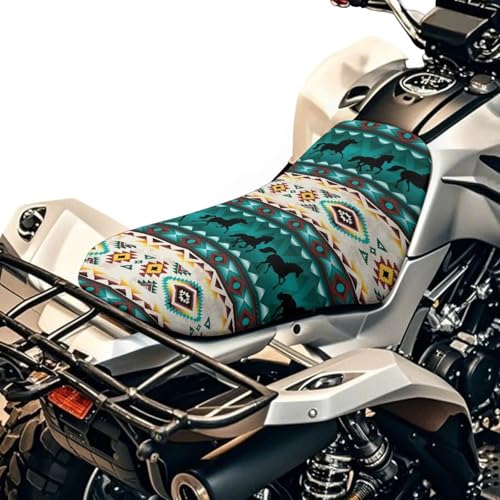 SEANATIVE ATV Seat Cover Waterproof Non-Slip Universal Four Wheeler Seat Cover Aztec Tribal Horse Motorcycle Passenger Seat Breathable Protector - color: Aztec Tribal Horse
