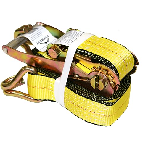 Everest Premium Ratchet Tie Down – 1 PK – 2 IN – 27 FT – 3333 LBS Working Load – 10000 LBS Break Strength – Double J Hook – Cargo Straps Perfect for Moving Appliances, Lawn Equipment and Motorcycles