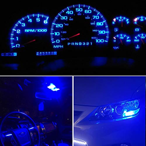 300LM Extremely Bright Canbus Error Free 194 168 2825 W5W T10 LED Bulbs Ultra Blue 9-SMD 2835 LED Chipsets for Dome Map Door Courtesy License Plate Lights (Pack of 4) - color: Ultra Blue