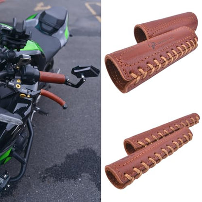 Leather Motorcycle Handlebar Grip Covers, No Fringe Brake Clutch Covers for HD Motorcycles - color: Brown: Handlebar + Lever Cover