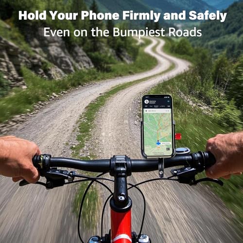Ralos Bike Phone Mount, Aluminum Motorcycle Cellphone Holder, Mountain Bicycle Handlebar Cell Phone Clamp, Scooter Phone Clip for iPhone 16 Pro Max, 15 14 13 12 Mini, Samsung - color: Black