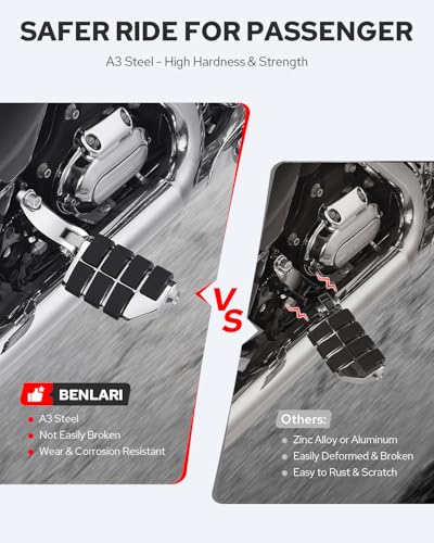 Benlari Passenger Foot Pegs, Passenger Mini Footboard Footpegs Fit for Harley Davidson Touring Road King Electra Glide Road Glide Street Glide 1993-2024 (Chrome) - color: Chrome