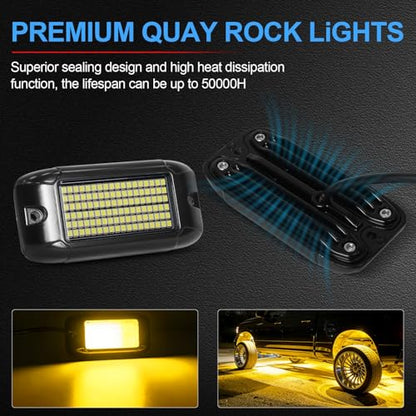 Nicoko 108 High-Power LEDs per Pod 4Pods Yellow Amber Rock Lights Ultra-Bright Offroad Underglow Kit Advanced Heat Dissipation IP68 Waterproof for Truck, SUV, UTV, ATV, RZR - size: Pure yellow rock lights