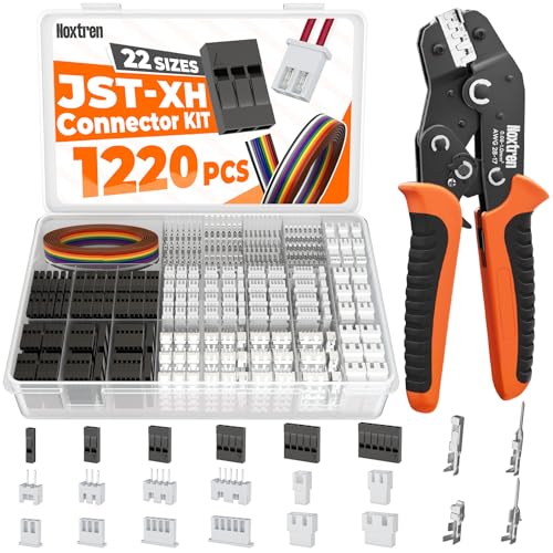 JST-XH 2.5mm & Du pont 2.54mm Connector Kit with AWG28–17 Ratcheting Crimping Tool, 22 Sizes Wire Terminal Set for Arduino, Raspberry Pi, 3D Printer, RC, PCB & DIY Electronics - size: JST-XH 2.5mm + Du pont Kit